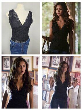 ASO Katherine Pierce Vampire Diaries Black Lace Bebe Corset Tank Top Size Small